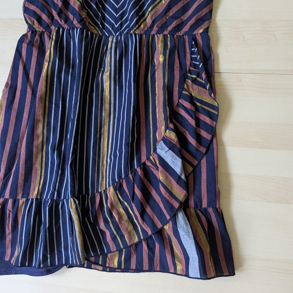 Anthropologie Ranna Gill Sibyl Shimmer Faux Wrap Mini‎ Dress Blue Gold Pink - Picture 3 of 11